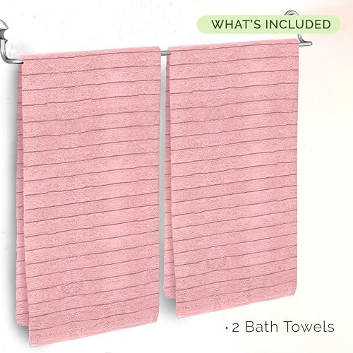 Image of Elegant Comfort 100% Turkish Cotton Corduroy Ribbed Luxury Soft 2 Pack Bath Towels 27 x 54 Inch - Ultra Plush, Absorbent, Quick Dry, Hotel Spa Quality Towels for Bathroom Essentials, Dusty Rose