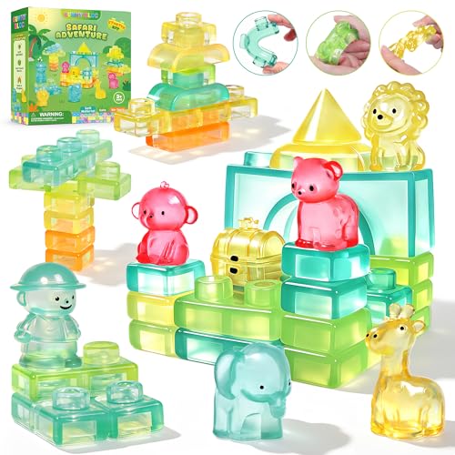 Image of 52PCS Sensory Soft Building Blocks for Toddlers, Squishy Stacking Toy | Preschool Educational Creative Play, Montessori Squeezable, Stretchable Early Learning Construction Playset, Puzzle Blocks