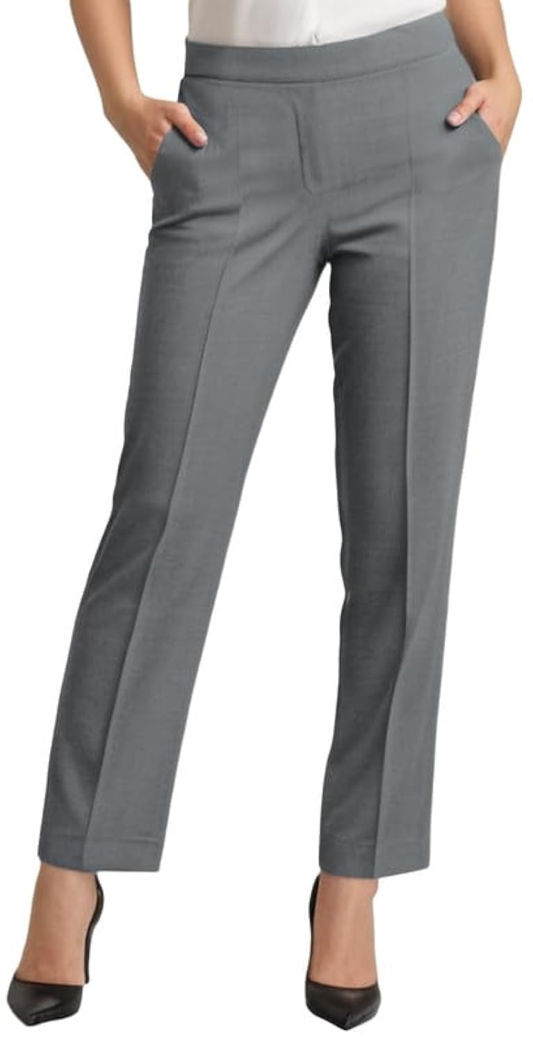 Women Office Trousers Finely Stitched Ladies Formal Pull Up Pants Black Grey Navy (Gry L29 W20)
