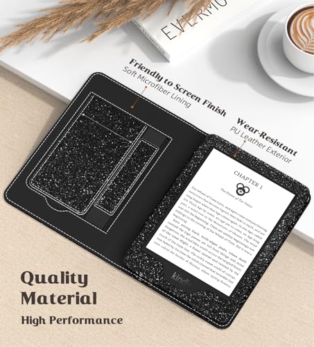 Image of MoKo Case for 6 inch All-New Kindle(11th Generation 2024 /2022 Release), Lightweight PU Leather Cover Stand Shell with Hand Strap Auto Wake /Sleep for Kindle 2024 11th Gen e-Reader, Glitter Black