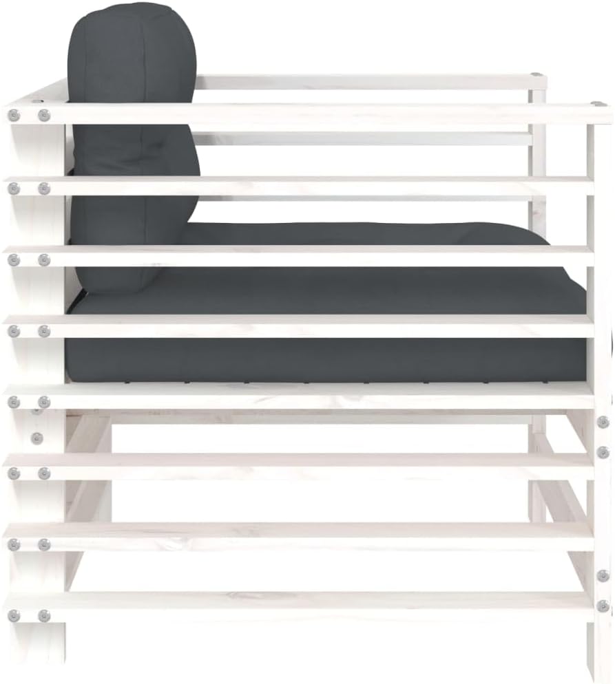 2-Pack Solid Pine Outdoor Loveseat, 25", White/Anthracite, Balcony/Patio