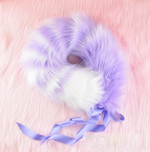 QUICOMP Cat Ear Tail Costume Handmade Fox Ear Tail Raccoon Cosplay Props (White Purple) — view 3
