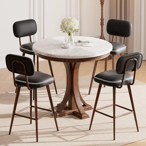 Image of MALOL 26 inch PU Leather Swivel Bar Stools Set of 4, Mid Century Counter Height Bar Chairs with Low Back and Metal Legs, Modern Bar Stool Chair for Kitchen Island, Black