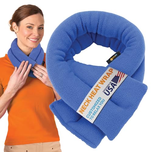 Image of SunnyBay Microwavable Heating Pad for Neck and Shoulder, Heated Neck Wrap, Microwave Heat Pad, Weighted Beanbag Moist Hot or Cold Compress, 2.2 lbs, 26x4 Inches, Sky Blue