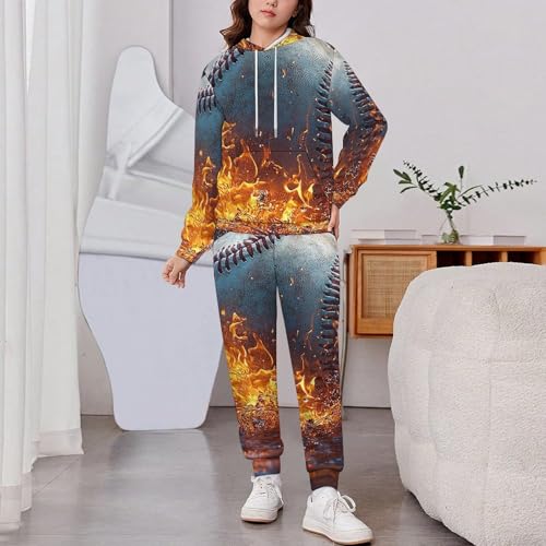 Boys Girls Sweatshirt Pullover Hoodie & Pants Kid Active Sweatsuit Tracksuit, Baseball Blue Flaming2