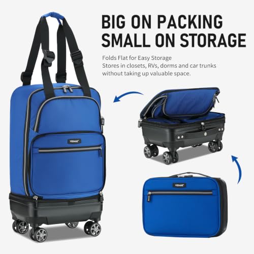 Image of Verage Luxe Expandable Foldable Luggage Bag Collapsible Rolling Travel Bag Lightweight Larger Suitcase with Detachable Spinner Wheels (21 Inch Expands into 24 Inch, Blue)