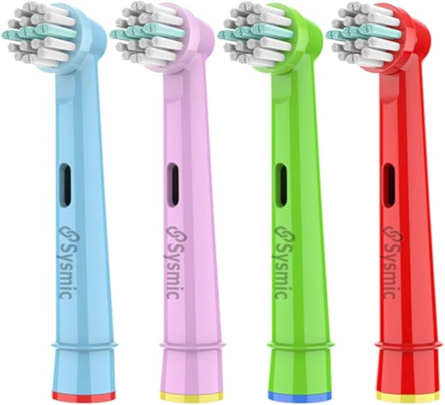 Sysmic Kids Toothbrush Heads - 4 Pack Compatible with Kids Oral B Toothbrush Head - Children Soft Bristle Multi-Colour Replacement Oral B Kids Toothbrush Head Refill fits Child Toothbrush Heads