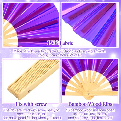Image of Maitys Large Rave Fan Folding Handheld Fans 13'' Clap Fans for Line Dancing Clack Fan Holographic Festival Accessory for Martial Art Gift Performance, Includes 2 Pouch