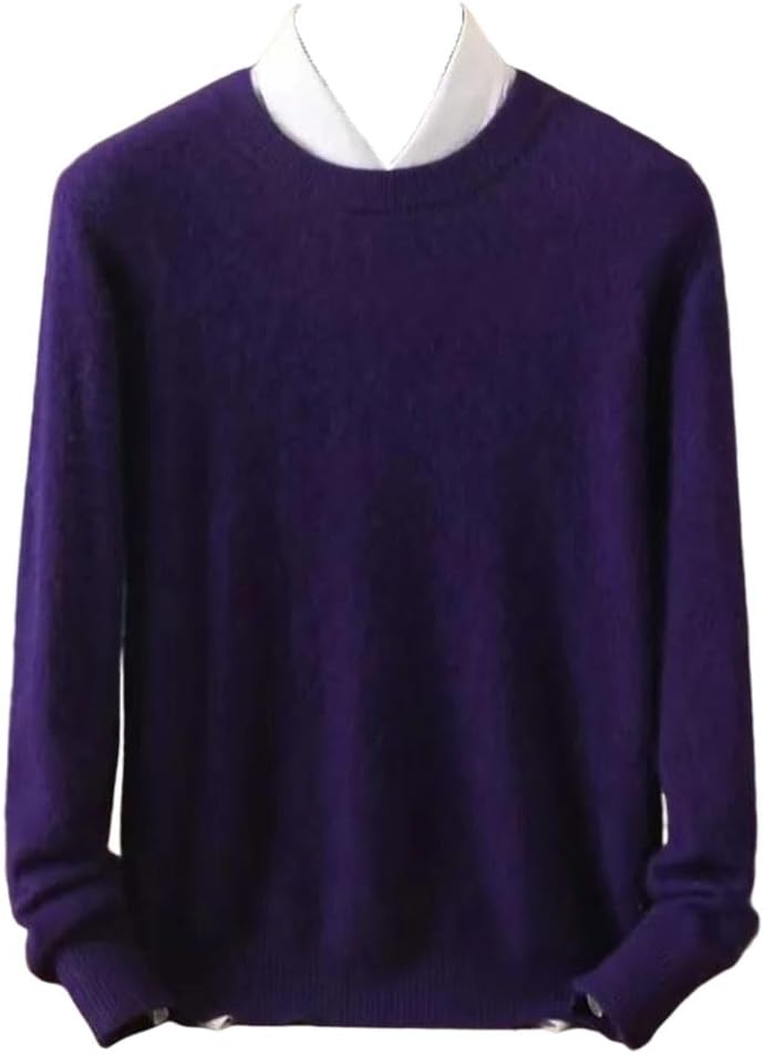 Men's Solid Mink Cashmere O-Neck Sweater Knit Pullover Winter Long Sleeve Jumper Business Tops