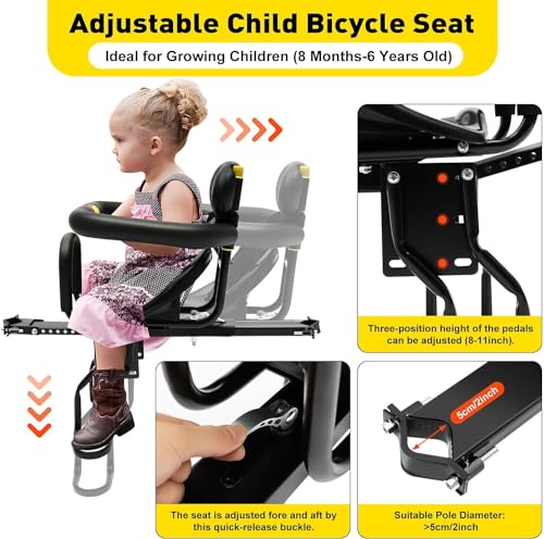 Assento de criança para bicicleta dianteiro, assento de bicicleta infantil, assento de bicicleta fro