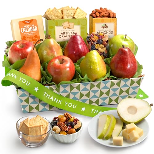 A Gift Inside Classic Fresh Fruit Basket Gift with Crackers, Cheese and Nuts for Holiday, Thank You, Birthday, Get Well, Anniversary, Corporate