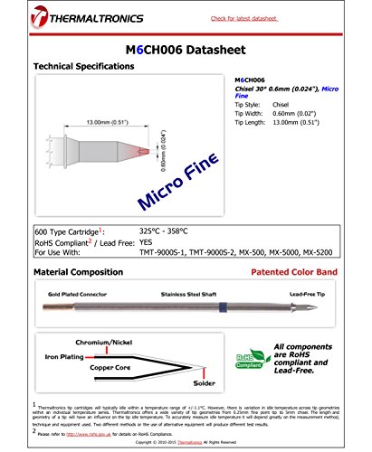 Image of Thermaltronics M6CH006 Chisel 30deg 0.6mm (0.024in), Micro Fine