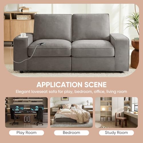 Image of Waxberry 71 inch Chenille Loveseat Sofa Couch for Living Room with Seat Storage, Modern 2-Seater Deep Seat Sofa with Side Pockets & Type-C /USB Ports, Detachable Backrest for Office, Apartment (Grey)