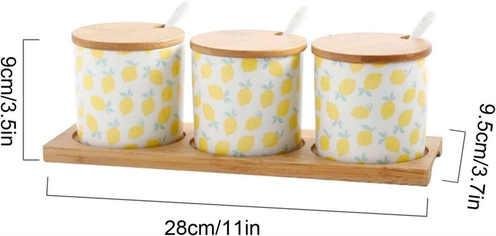 Barattolo for Zucchero in Ceramica, zuccheriera con Simpatico Cartone Animato con Cucchiaio, Contenitore for Zucchero con Motivo a Frutta, zuccheriera con Coperchio in legno-mela-200ML(Lemon)