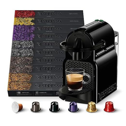 Nespresso MACCHINA INISSIA E 100 CAPSULE – Inissia EN80B Macchina Caffè di De’Longhi con 100 Capsule Caffè Selezione Ispirazione Italiana, Riciclabile, Linea Original
