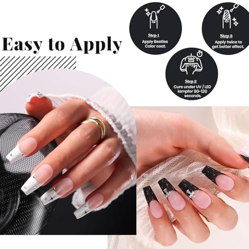Image of Beetles Black White Gel Polish - Black White Colors Gel Polish Kit 4Pcs Gel with No Wipe Top & Base Coat Nail Kit Soak Off UV LED Lamp Manicure Salon DIY Home
