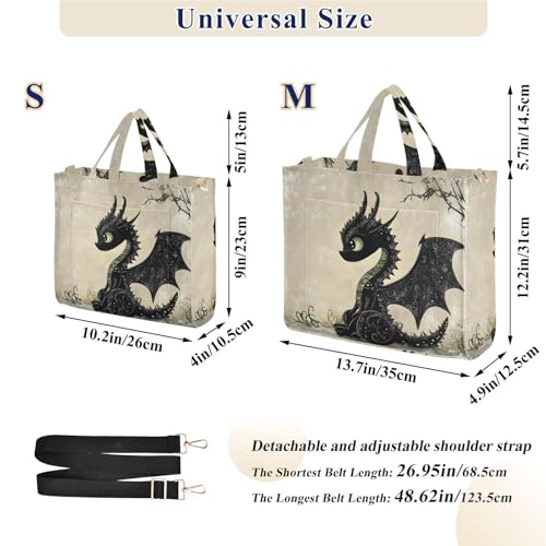 Shoulder Handbags for Women Black Gothic Dragon Print, Corduroy Tote Bag Large Capacity Small Size3