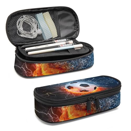 Image of Soccer Pencil Case, Large Capacity Pen Pencil Case for Boys Girls Teen, Kids 3 Compartments Multifunction Pencil Box with Zipper Organizer, Pencil Pouch for Back to School Students