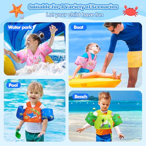 Image of Moko Swim Arm Band for Kids 20-30-40-50lbs, Clearance Toddler Swim Vest Cute Cartoon Swimming Wings Pool Floats Sleeve Children Water Sports Learning Swim Training Equipment, Yellow & Green