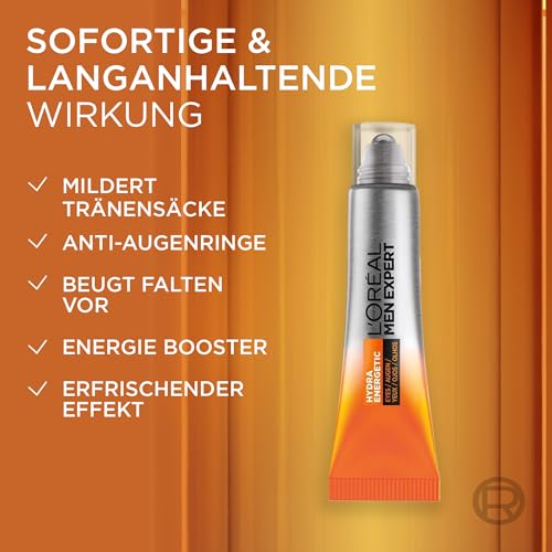 L'Oréal Men Expert Augen Roll-On gegen müde Haut für Männer, Belebende Augenpflege gegen Falten und Augenringe, Herren Feuchtigkeitspflege mit Vitamin C und Koffein, Hydra Energy, 1 x 10 ml 3