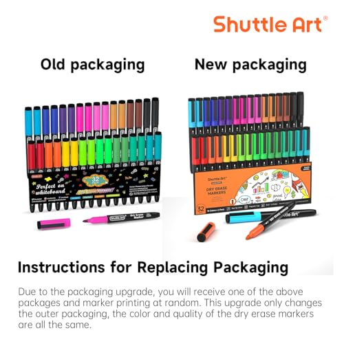 Image of Shuttle Art Dry Erase Markers, 32 Pack 16 Colors Magnetic Whiteboard Markers with Erase, Fine Point Dry Erase Markers Perfect For Writing on Whiteboards,Mirrors for School Office Home