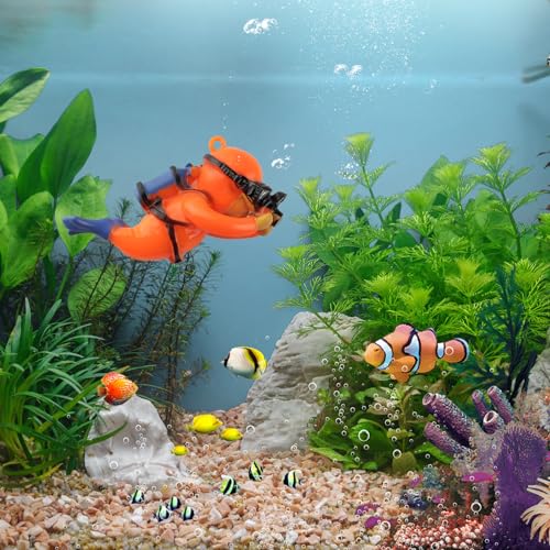 Image of onesimcr Floating Fish Tank Decorations, Aquarium Decorations, Lovely Diver Fish Tank Decorations, Floating Device Fish Tank Accessories,Suitable for All Kinds of Fish Tanks(Orange)