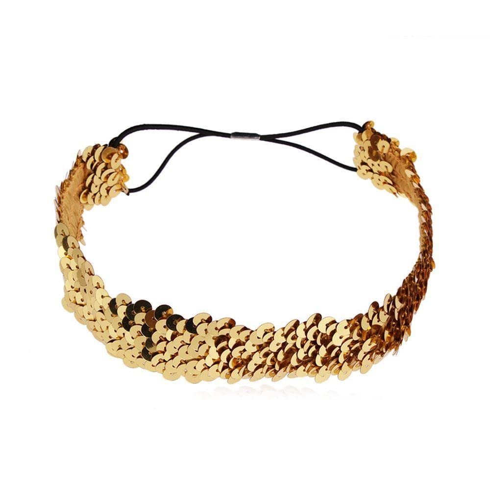 Gold Womens Sequin Polyester Fancy Dress Headband 38 x 3cm - Image 3