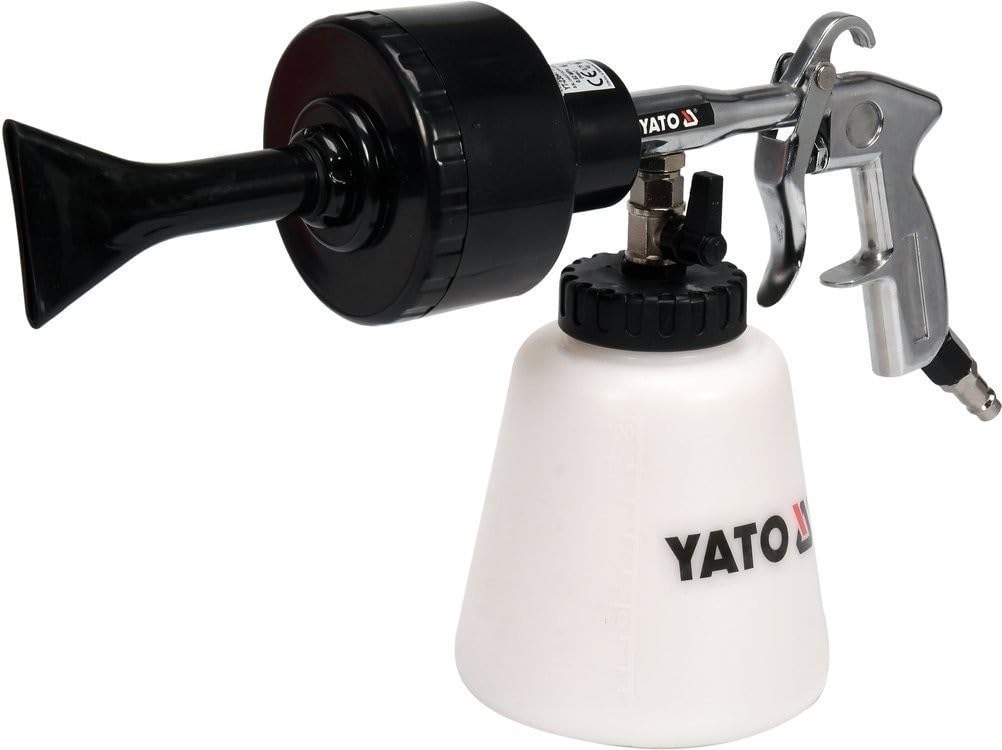 Yato Profesjonalny pistolet na sprężone powietrze z lekkiego i stabilnego aluminium, 113 l/min, dysza turbo, butelka na środek czyszczący o pojemności 1 l, regulowana, pianka