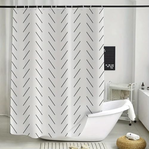 Rideau de douche bohème chic rayé noir et blanc avec crochets inclus - 2