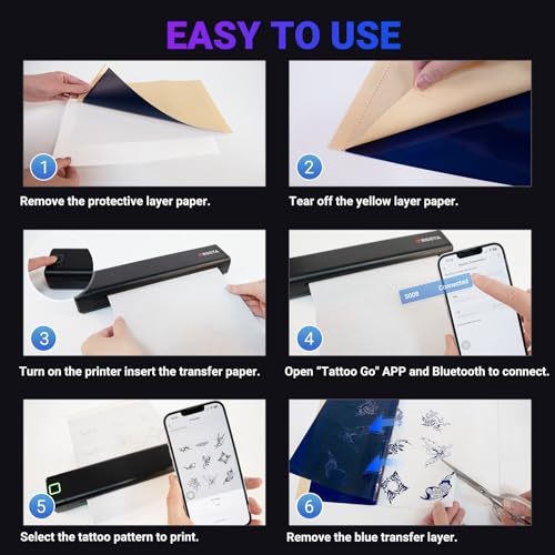ORGSTA S008 Tätowier Schablonendrucker Bluetooth Thermodrucker Tattoo mit 10 Stück Papier, Tattoo Vorlage Ducker Kabelloser Thermodrucker für Künstler und Anfänger
