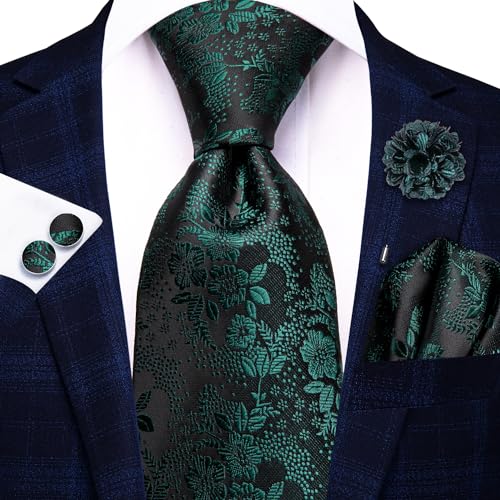 Image of Hi-Tie Mens Paisley Floral Striped Ties Set Silk Necktie and Lapel Pin for Men Pocket Square Cufflinks Set Business Wedding