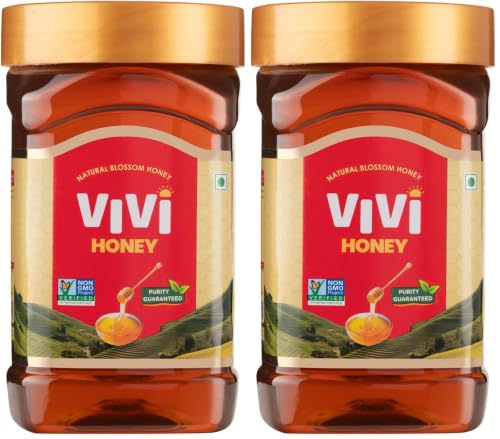 Image of VIVI Natural Honey - 1kg | 100% Pure Honey | No Sugar Adulteration | Naturally Rich in Anti-Oxidants | Non-GMO Project Verified | Globally Certified (Pack of 2)