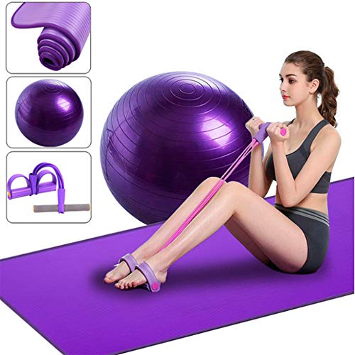 LMM Beginner Fitness Yoga Mat Set 5 Piece Set Yoga Fitness Ball Yoga Pull Rope Build The Perfect Body Improve Physical Health for Home Yoga Pilates