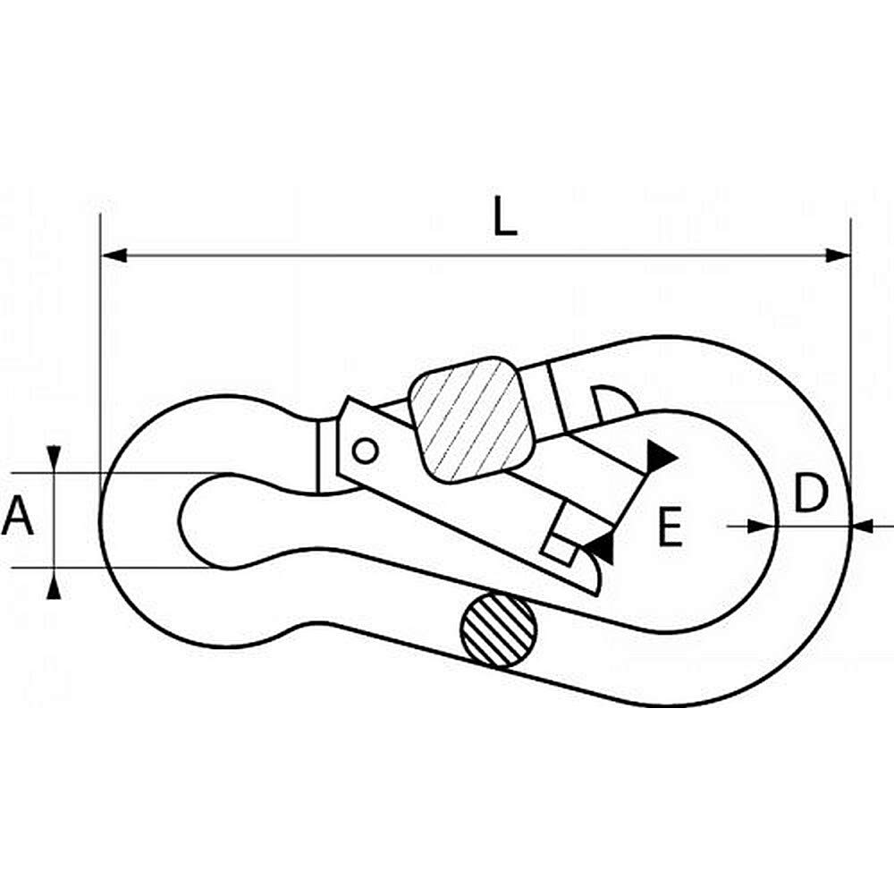 Mosquetón con tuerca de seguridad (5 unidades, acero inoxidable, A4)