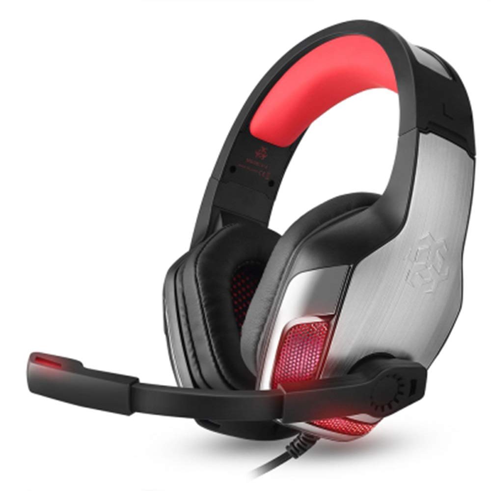 Cuffie Gaming Bass Cuffie con Microfono LED Light per PC Portatile PC Xbox PC Portatile (Color : Red)