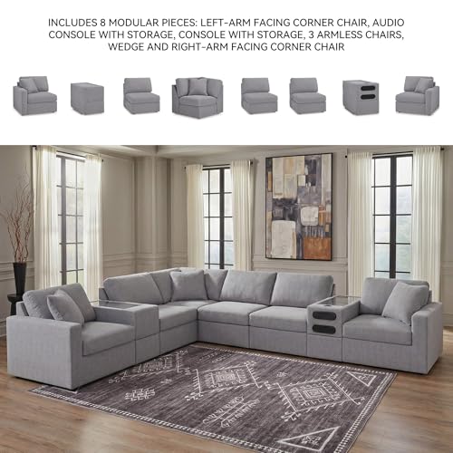 Image of Signature Design by Ashley Modular Sectional with Speakers, Granite