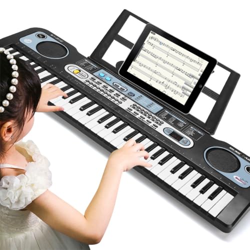 電子 キーボード 電子 ピアノ61鍵盤 200種類音色 200種類リズム 60曲デモ曲 楽器 光る鍵盤 USB給電 録音機能 トランスポーズ機能 子供 初心者 練習用 (ブラック)