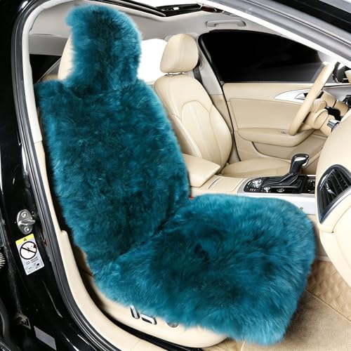 Image of OGLAND Fluffy Sheepskin Car Seat Cover for Soft Natural Wool Cushion Pad