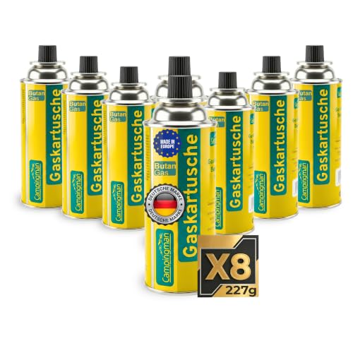 Campingman Gaskartuschen 227g MSF-1A im 8er Pack Butangas Kartusche mit Ventil für Campingkocher Grill Unkrautbrenner & Gasgeräte Campinggas Gasflaschen