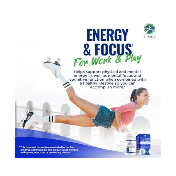 1 Body Thyroid Support Supplement with Iodine - Energy & Focus Support Formula - Vegetarian & Non-GMO - Vitamin B12 Complex, Zinc, Selenium, Ashwagandha, Copper & More 30 Day Supply - Image 6