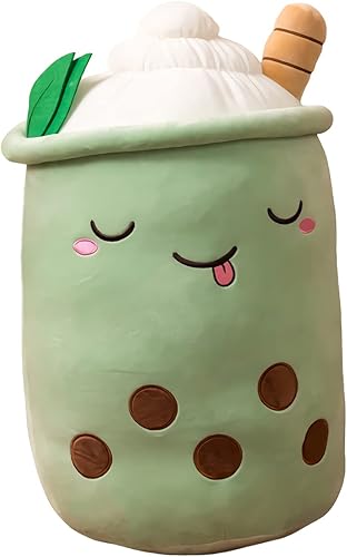 VICKYPOP Boba - Lindo cojín de peluche con forma de té con burbujas en forma de comida, cojín de dibujos animados con frutas y leche, regalo para