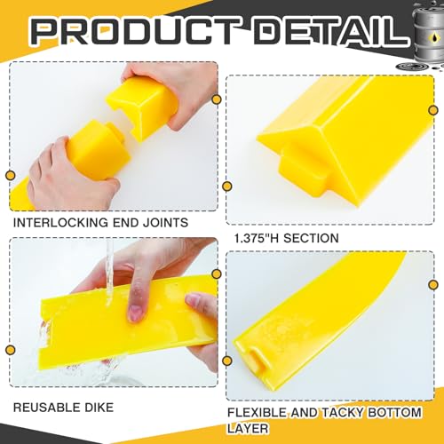 Image of Pushglossy 1 Pcs Spill Barrier Dike 5'L x 2.6 inchW x 1.5 inchH Water Dam Barrier Liquid Blocker for Garage Home Floor Flooding Solutions(Yellow)