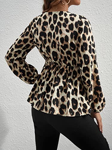Wdirara Women's Maternity Leopard Print V Neck Bishop Long Sleeve Ruffle Hem Blouse Multicolor M #TOP1