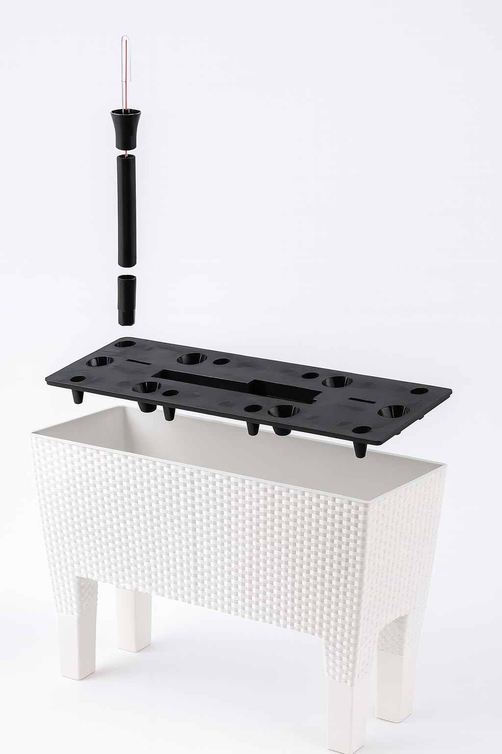 BirnePower Blumentopf Blumenkasten mit Füßen Blumenkübel Rattan Optik Pflanzenkasten Bewässerung (600 umbra)