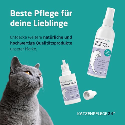 KATZENPFLEGE24 Ohrentropfen für Katzen gegen Ohrmilben, Juckreiz & Ohrentzündungen 50ml - Natürliche Sofortwirkung inkl. sanfter Ohrenpflege für Katzen - Ohrmilben Katze