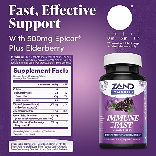 Zand Immune Fast Elderberry Chews | Boosts Immune Response & Cell Activity W/Epicor* & Vitamin C, 30 Tablets, 10 Serv. #TOP2