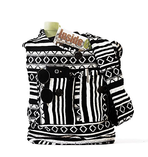 Tribe Azure Aztec Black White Woven Handmade Crossbody Hobo Women Shoulder Bag Sling Casual Large4