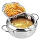 Tempura-Fritteuse, Fritteusentopf, Japanischer Stil, Tempura-Fritteuse, Edelstahl-Fritteuse mit Thermometer, Cold-Touch-Griff, Ölstandsanzeige, Abnehmbarer Gitterrost (L-Größe: