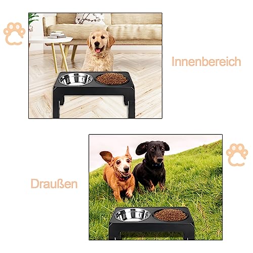 Hundenapf Höhenverstellbar, 4 Höhenverstellbare Erhöhte Hundenäpfe mit 2 Edelstahl-Hundenäpfen und 1 Slow-Food-Hundenapf,Futterstation Hund für Großen Mittelgroßen Kleinen Hunde