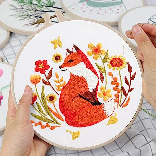Image of Louise Maelys Autumn Fox Embroidery Kit for Beginners Floral Craft | Cross Stitch Kits Offer Complete Set for DIY Lovers. Needlepoint Kit for Adults to Enjoy Relaxing Crafts, Gifts and Creative